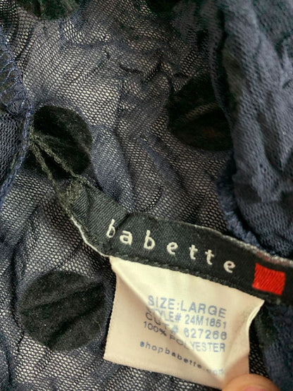 Large Babette Womens Sheer Pullover Shirt Navy Blue Black Polka Dots