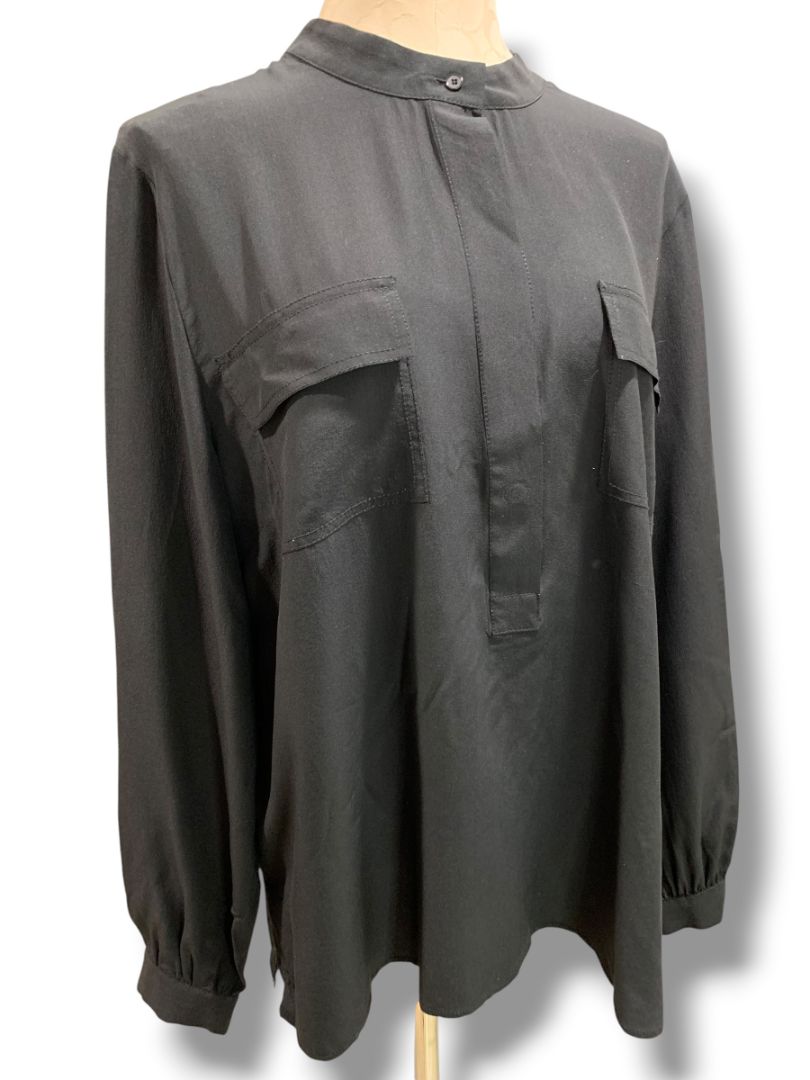Size XL Talbots Womens Silk Pullover Black Long Sleeve Blouse Shirt