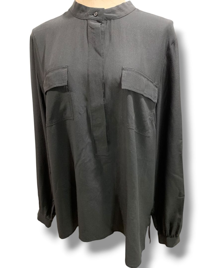 Size XL Talbots Womens Silk Pullover Black Long Sleeve Blouse Shirt