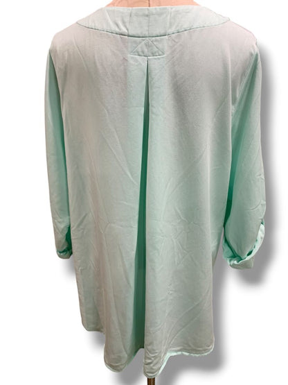 Size 1X Soft Surroundings Womens Aqua Pullover Blouse Shirt V-Neck Roll Tab Sleeves