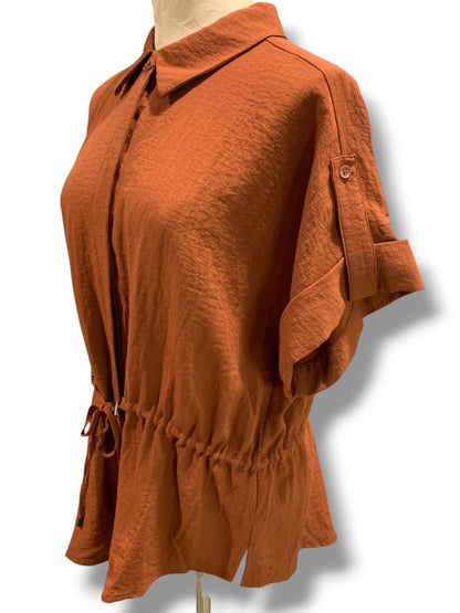 Size XL Simply Vera Wang Womens Shirt Blouse Drawstring Waist Short Sleeve Rust