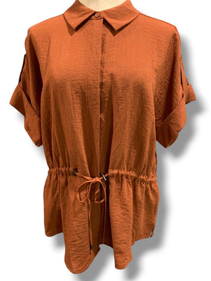 Size XL Simply Vera Wang Womens Shirt Blouse Drawstring Waist Short Sleeve Rust