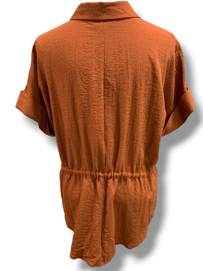 Size XL Simply Vera Wang Womens Shirt Blouse Drawstring Waist Short Sleeve Rust