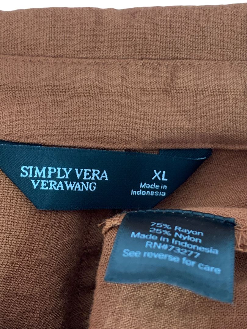 Size XL Simply Vera Wang Womens Shirt Blouse Drawstring Waist Short Sleeve Rust