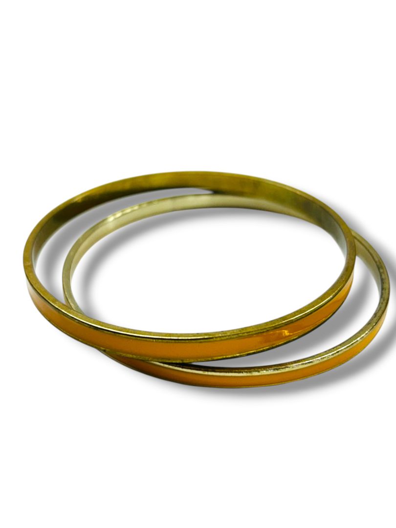 Set of 2 Goldtone Mustard Enameled Goldtone Bangle Bracelet 2.75" Inside Diameter