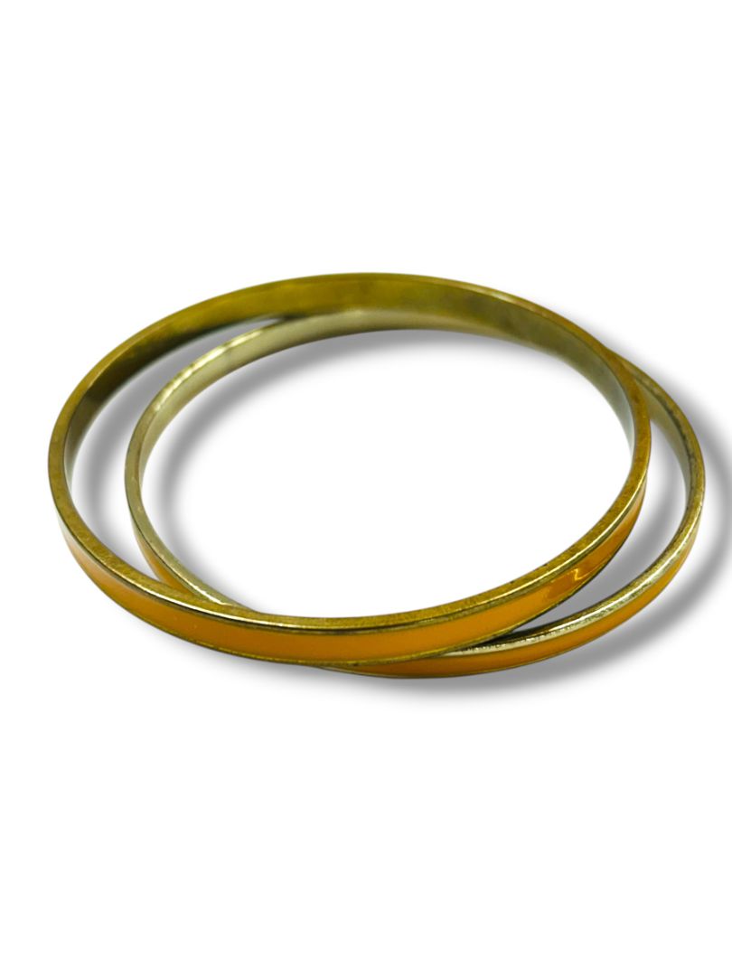 Set of 2 Goldtone Mustard Enameled Goldtone Bangle Bracelet 2.75" Inside Diameter