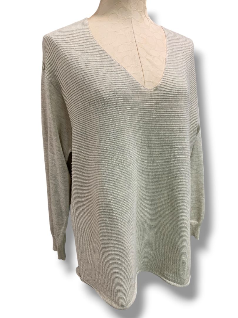 Size XL Ella Moss Womens V-Neck Sweater Gray Vertical Rib Knit Tunic