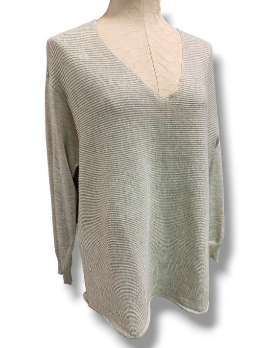 Size XL Ella Moss Womens V-Neck Sweater Gray Vertical Rib Knit Tunic