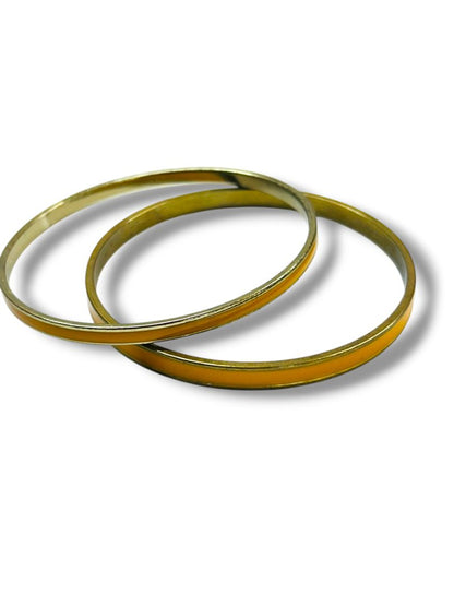 Set of 2 Goldtone Mustard Enameled Goldtone Bangle Bracelet 2.75" Inside Diameter