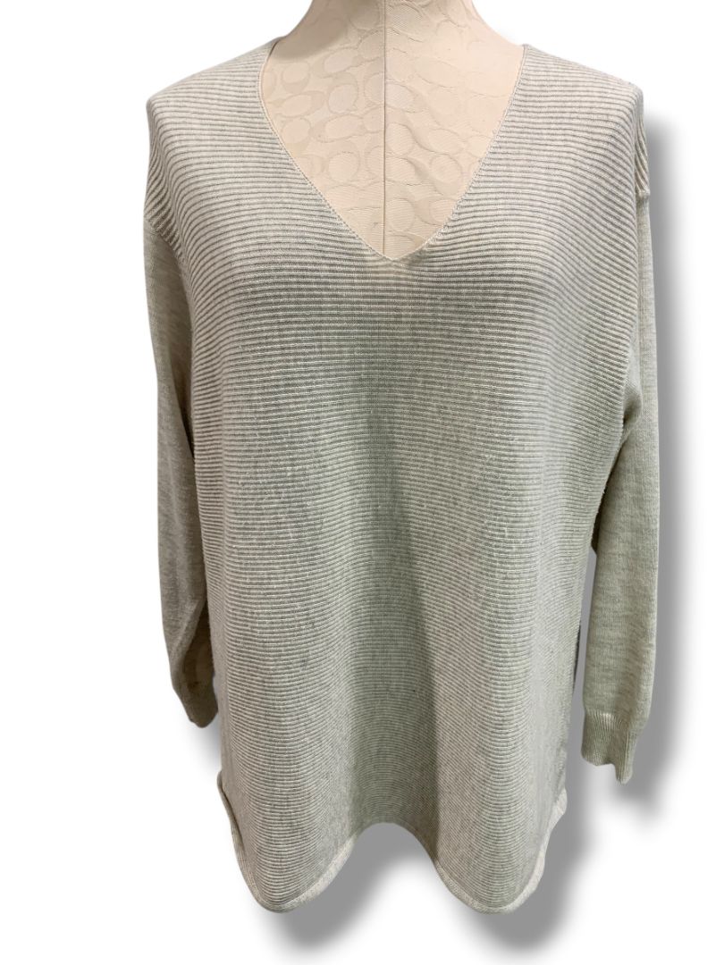 Size XL Ella Moss Womens V-Neck Sweater Gray Vertical Rib Knit Tunic