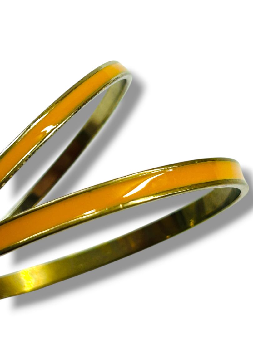 Set of 2 Goldtone Mustard Enameled Goldtone Bangle Bracelet 2.75" Inside Diameter