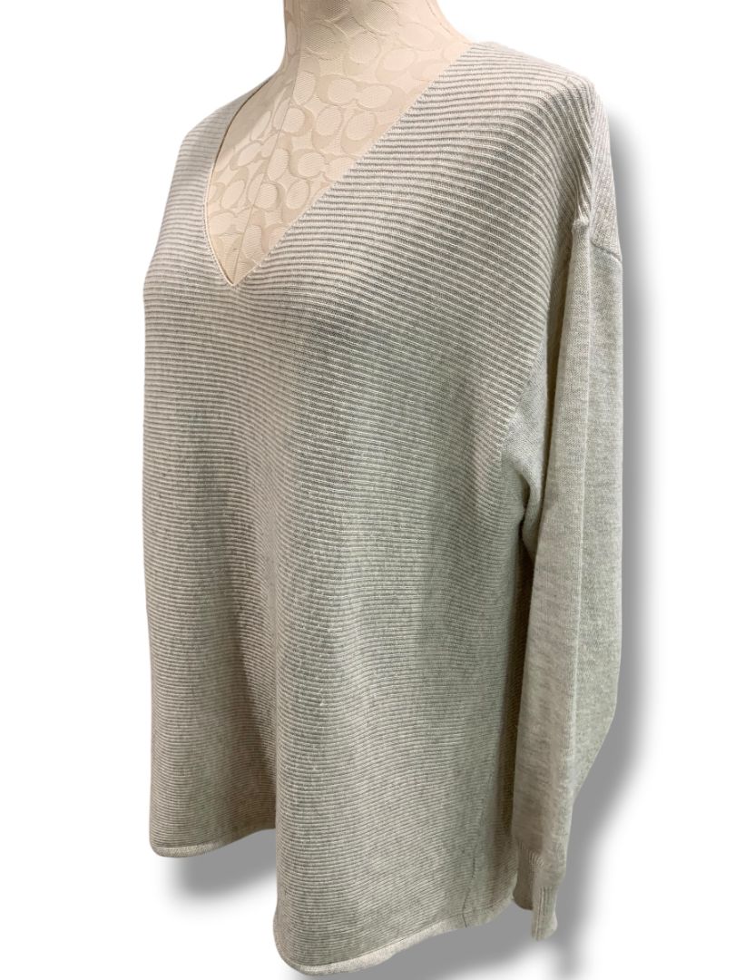 Size XL Ella Moss Womens V-Neck Sweater Gray Vertical Rib Knit Tunic