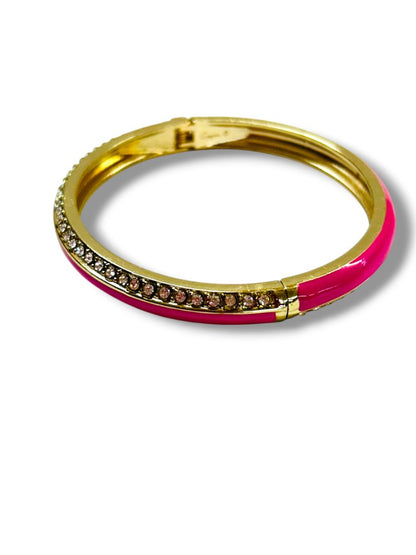 Lot of 3 Assorted Bangle Bracelets Hot Pink Silvertone Goldtone