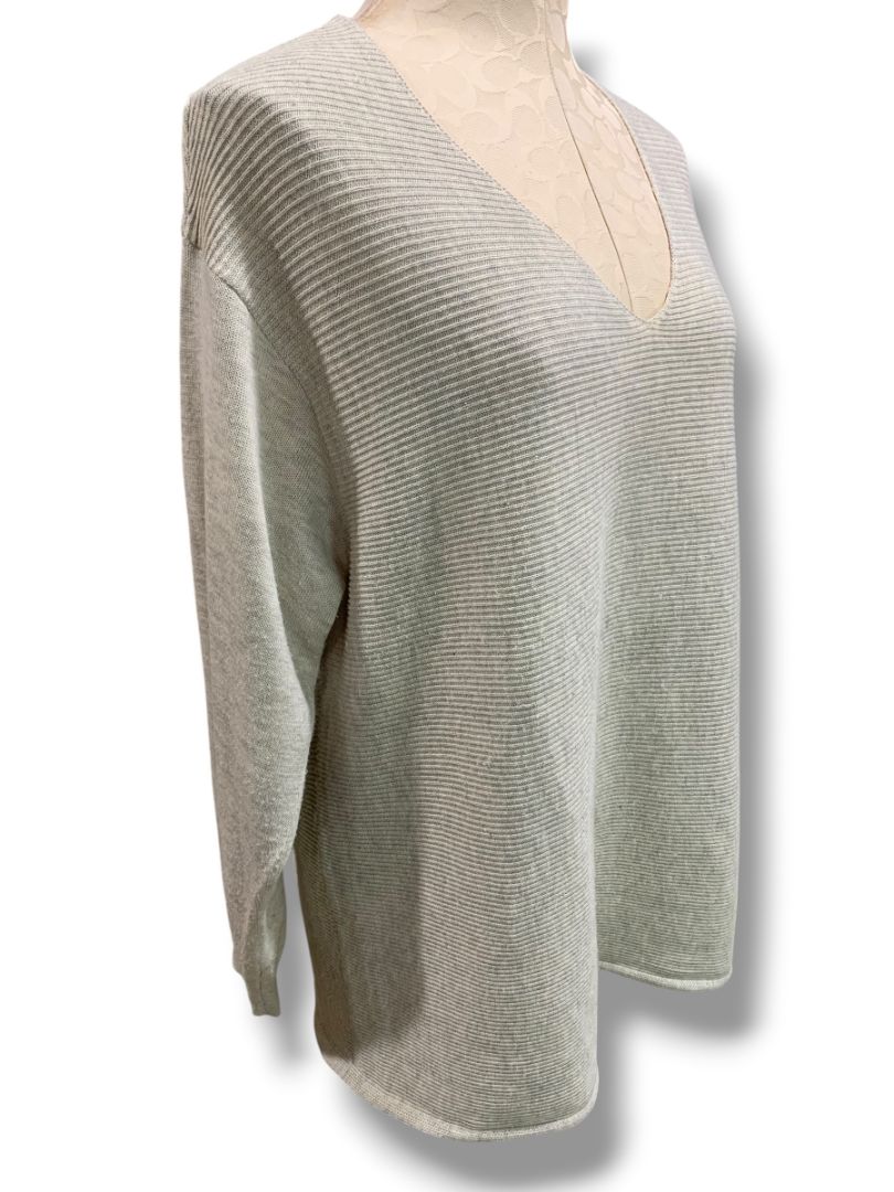 Size XL Ella Moss Womens V-Neck Sweater Gray Vertical Rib Knit Tunic