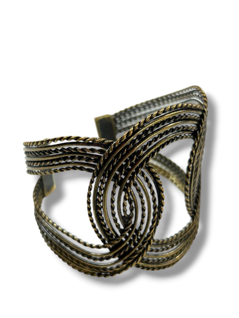 Textured Dark Goldtone Statement Cuff Bracelet Dramatic 2.5" Thick