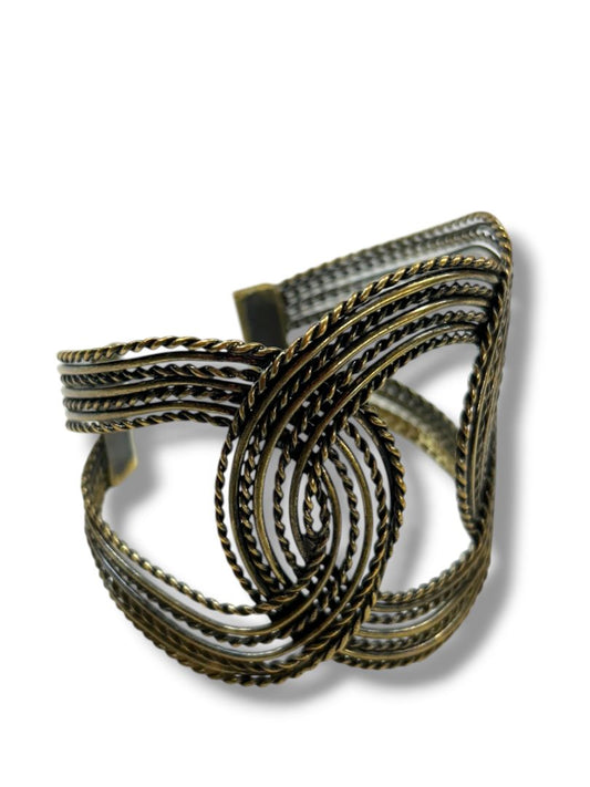 Textured Dark Goldtone Statement Cuff Bracelet Dramatic 2.5" Thick