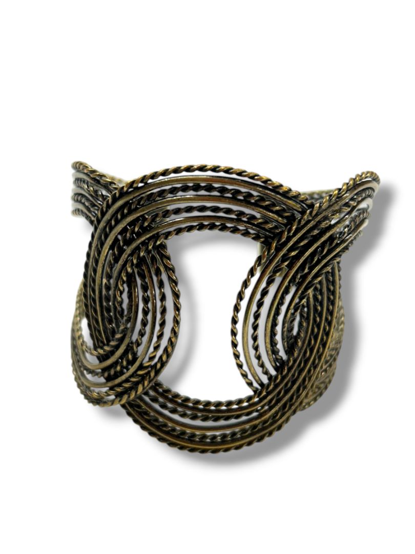 Textured Dark Goldtone Statement Cuff Bracelet Dramatic 2.5" Thick