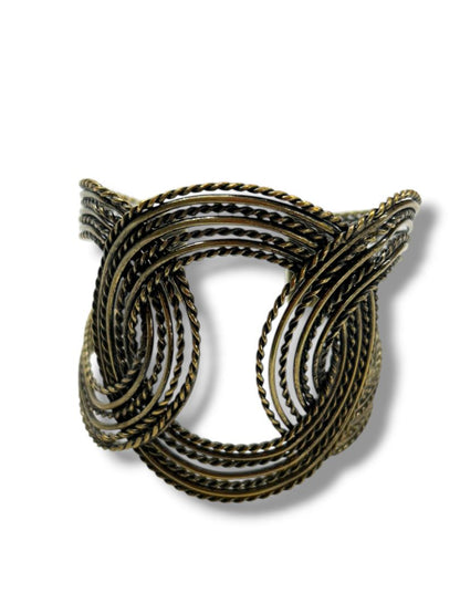 Textured Dark Goldtone Statement Cuff Bracelet Dramatic 2.5" Thick