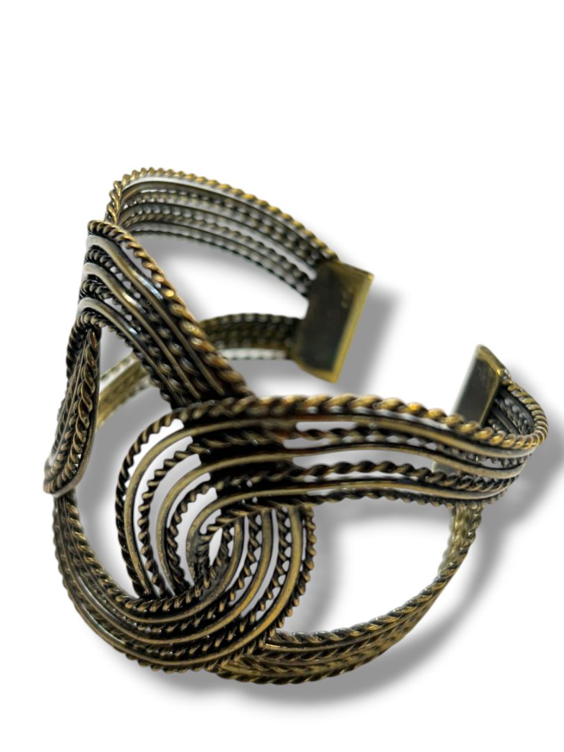 Textured Dark Goldtone Statement Cuff Bracelet Dramatic 2.5" Thick