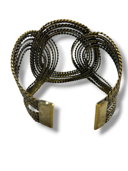Textured Dark Goldtone Statement Cuff Bracelet Dramatic 2.5" Thick