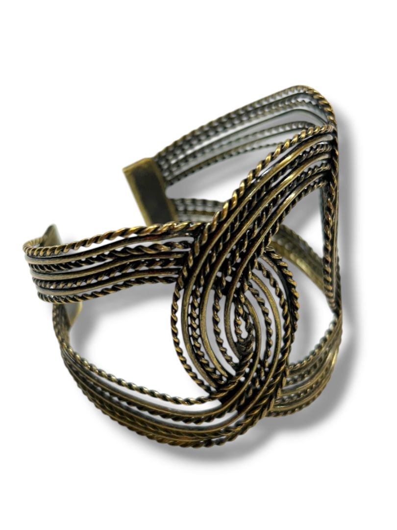 Textured Dark Goldtone Statement Cuff Bracelet Dramatic 2.5" Thick