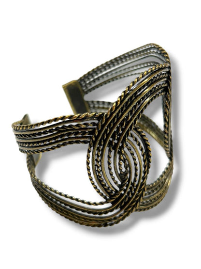 Textured Dark Goldtone Statement Cuff Bracelet Dramatic 2.5" Thick