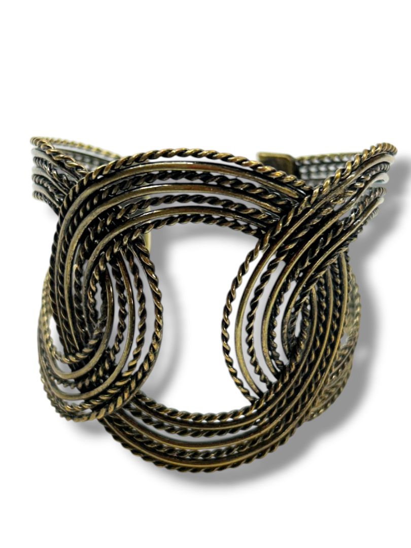 Textured Dark Goldtone Statement Cuff Bracelet Dramatic 2.5" Thick