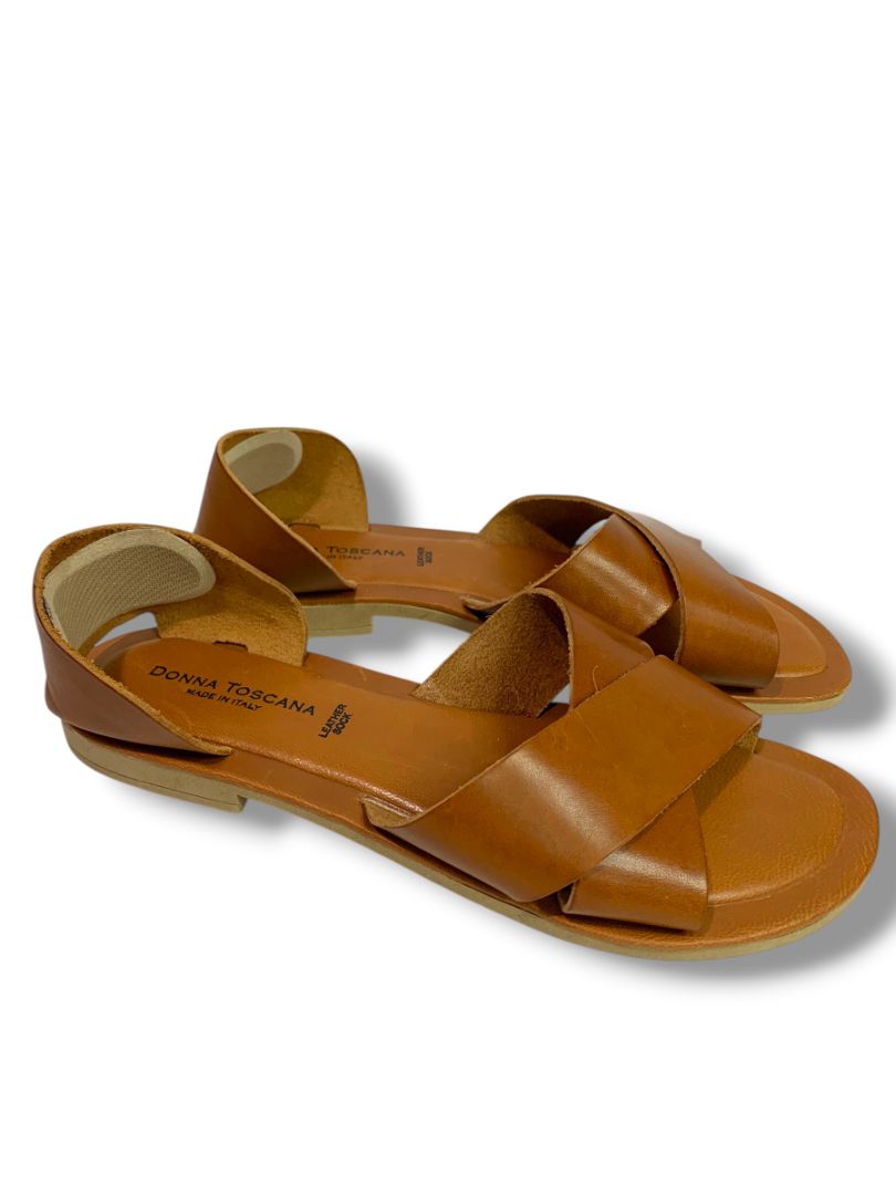 Size 9.5 Donna Toscana Womens Brown Leather Sandals Crossband