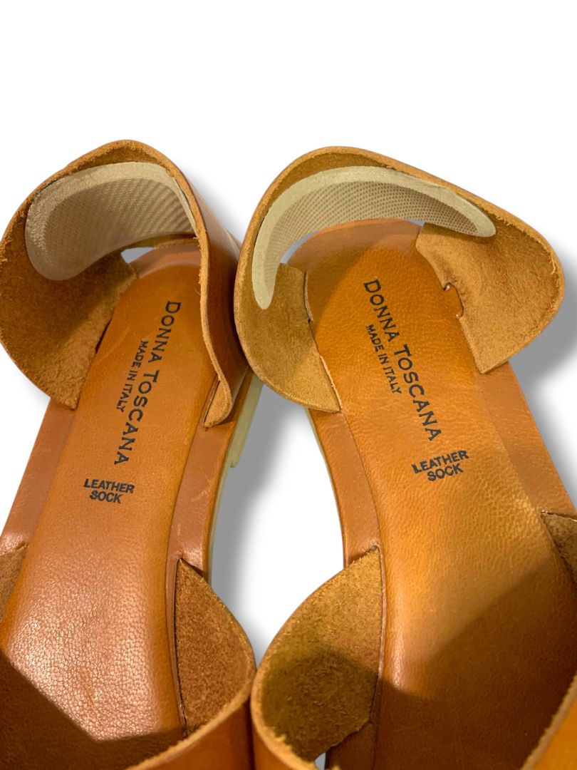 Size 9.5 Donna Toscana Womens Brown Leather Sandals Crossband