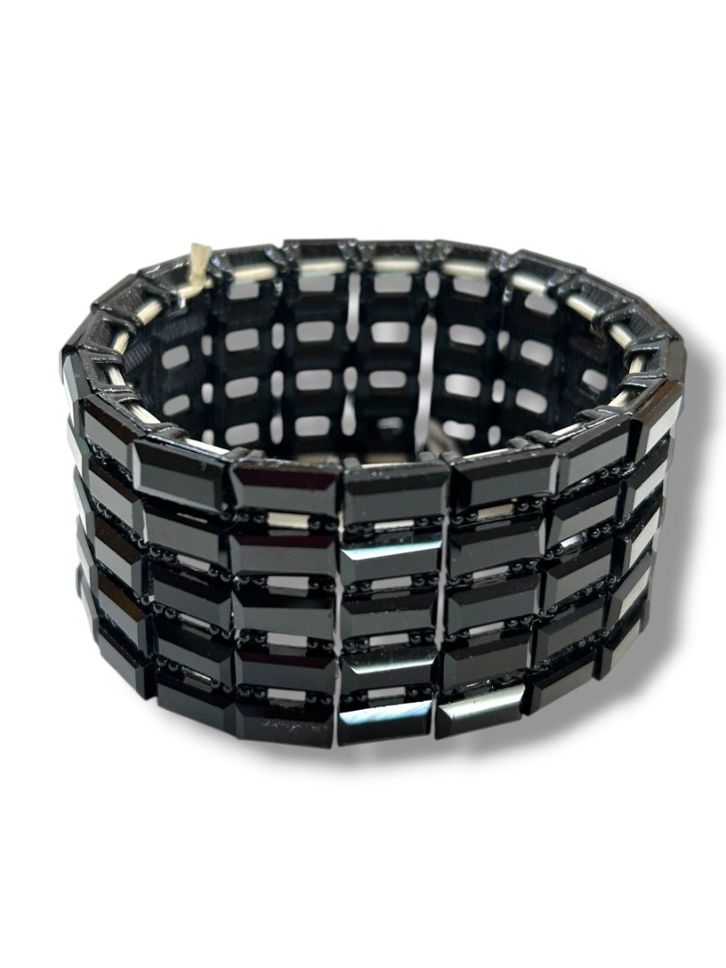 Black Stretch Bracelet Mod Retro Style 1.25" Thick