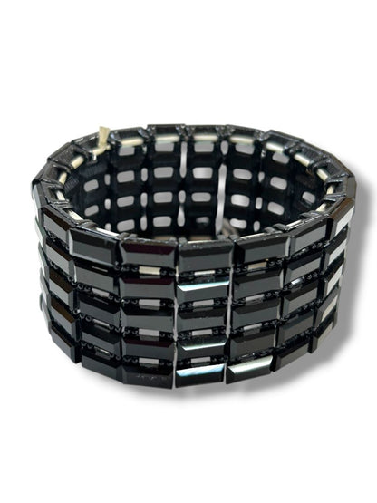 Black Stretch Bracelet Mod Retro Style 1.25" Thick