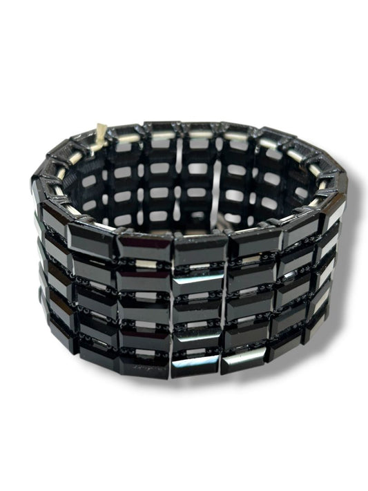 Black Stretch Bracelet Mod Retro Style 1.25" Thick