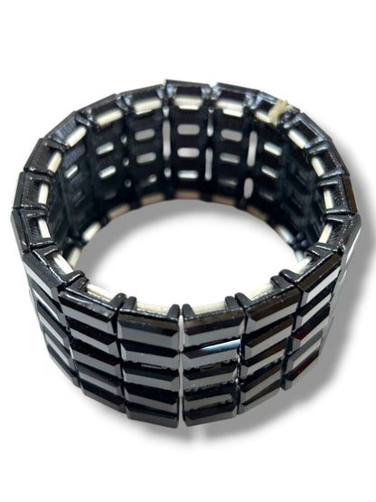 Black Stretch Bracelet Mod Retro Style 1.25" Thick