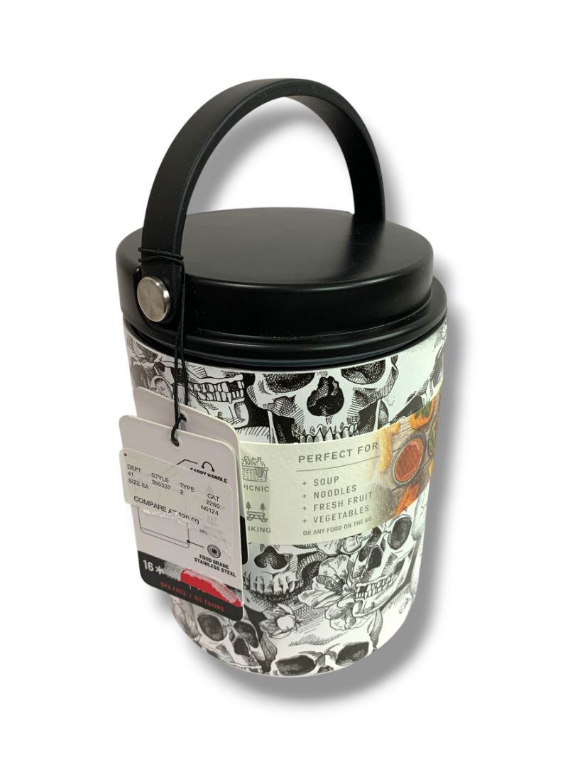 New Hydrapeak 32 Ounce Stainless Steel Skull Insulated Food Jar Handle Screw Top
