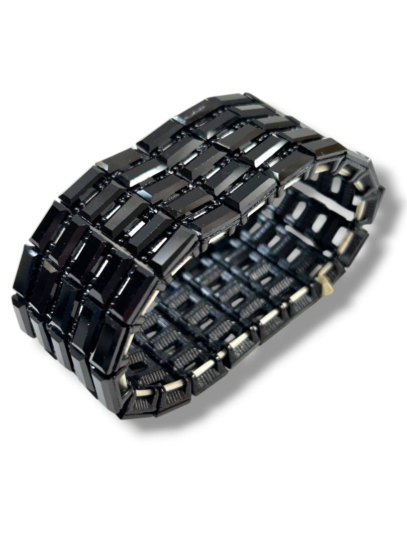 Black Stretch Bracelet Mod Retro Style 1.25" Thick