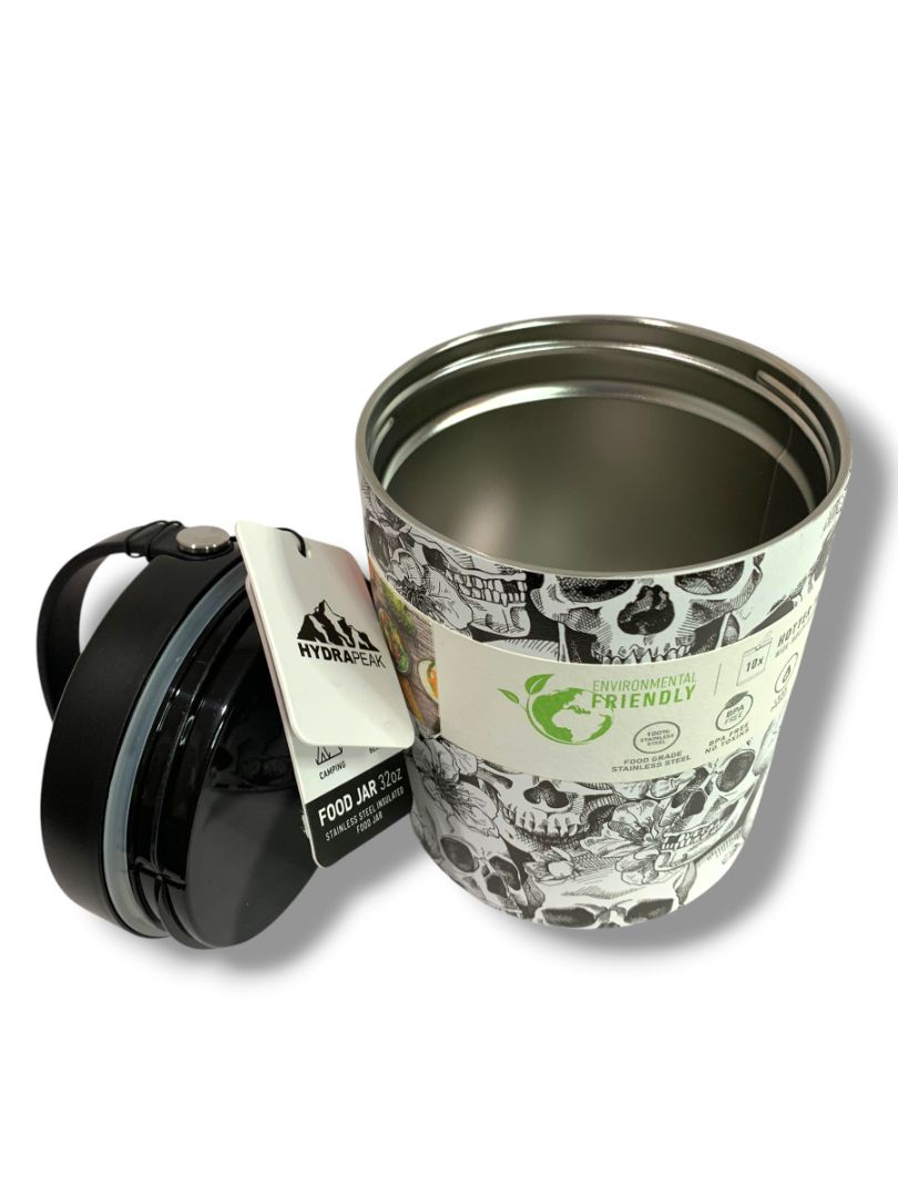 New Hydrapeak 32 Ounce Stainless Steel Skull Insulated Food Jar Handle Screw Top