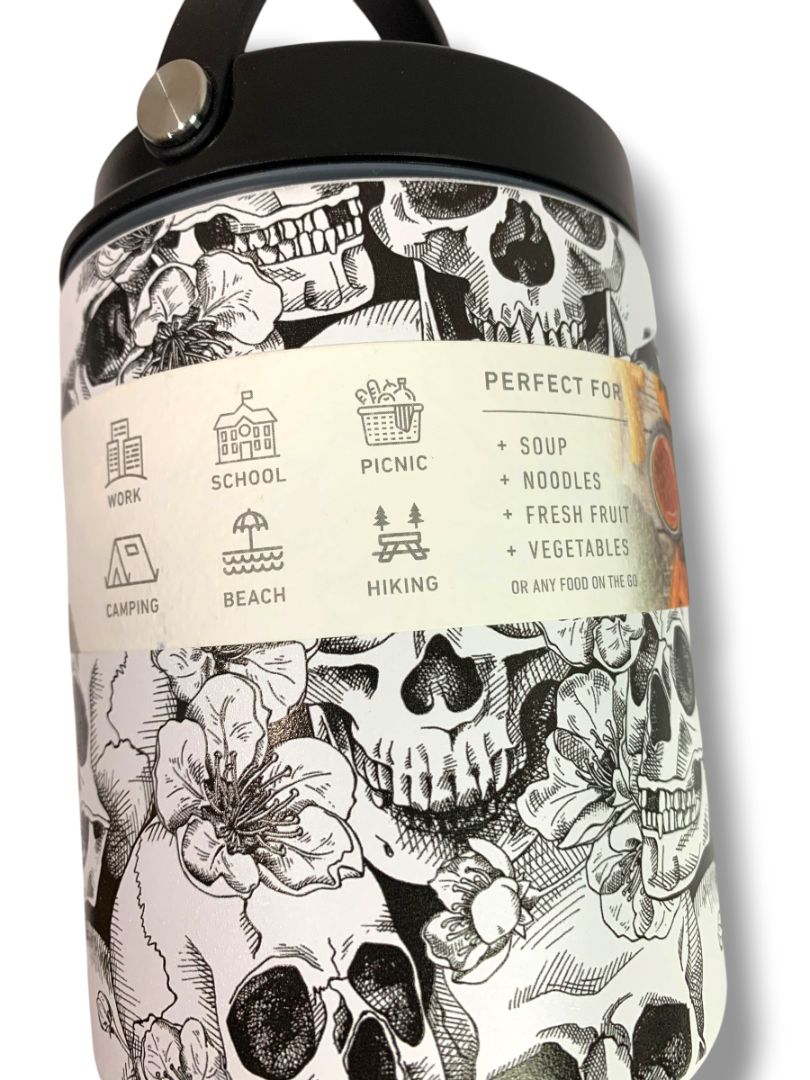 New Hydrapeak 32 Ounce Stainless Steel Skull Insulated Food Jar Handle Screw Top