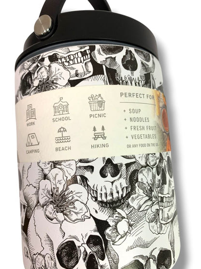 New Hydrapeak 32 Ounce Stainless Steel Skull Insulated Food Jar Handle Screw Top