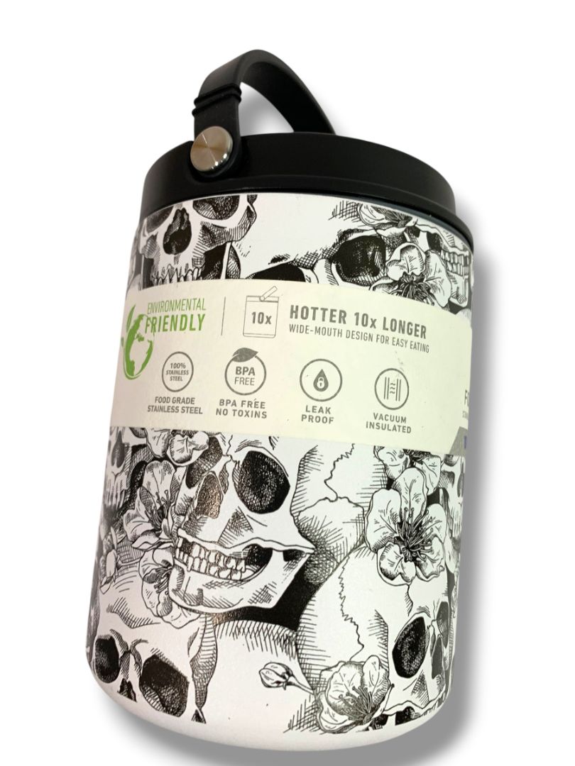 New Hydrapeak 32 Ounce Stainless Steel Skull Insulated Food Jar Handle Screw Top