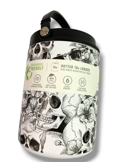 New Hydrapeak 32 Ounce Stainless Steel Skull Insulated Food Jar Handle Screw Top