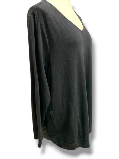 Size 2X J.Jill Black V-Neck Tunic Shirt Knit Pockets Banded Hem