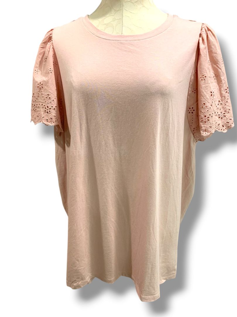 Size 3X Ava & Viv Womens Pink Eyelet Sleeve Tshirt Romantic