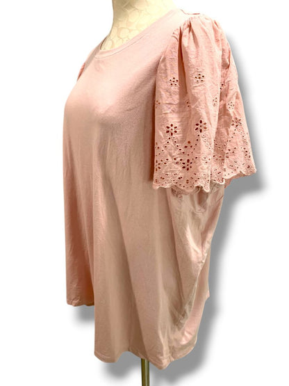 Size 3X Ava & Viv Womens Pink Eyelet Sleeve Tshirt Romantic