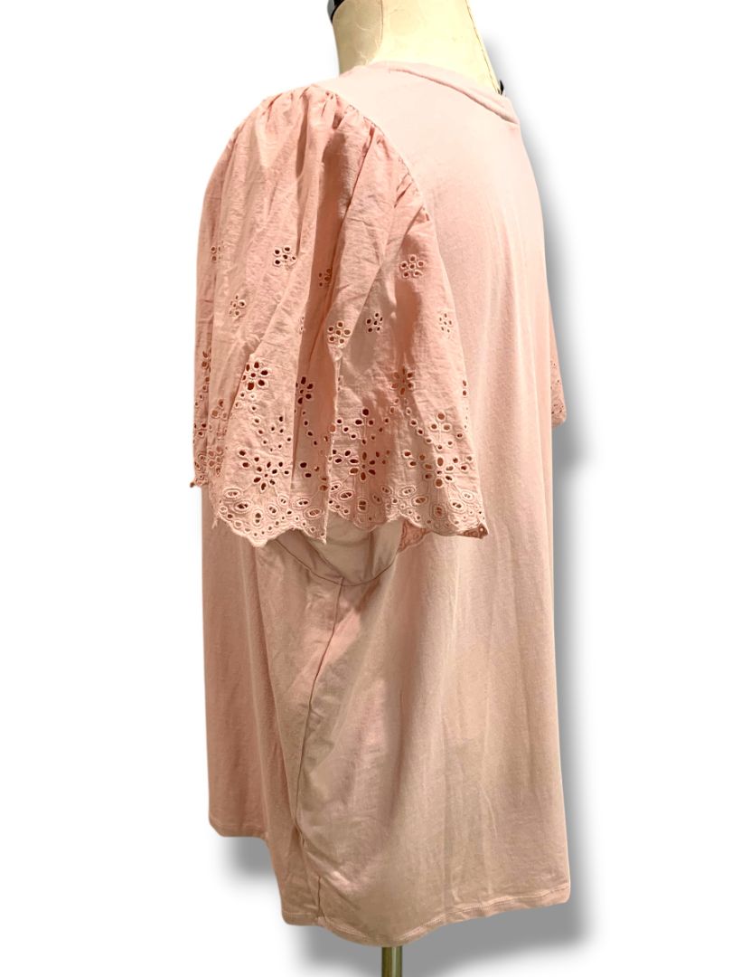 Size 3X Ava & Viv Womens Pink Eyelet Sleeve Tshirt Romantic