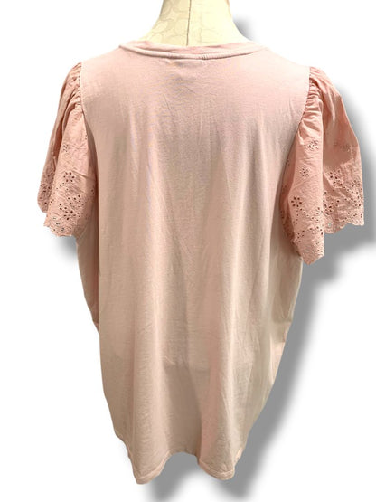 Size 3X Ava & Viv Womens Pink Eyelet Sleeve Tshirt Romantic