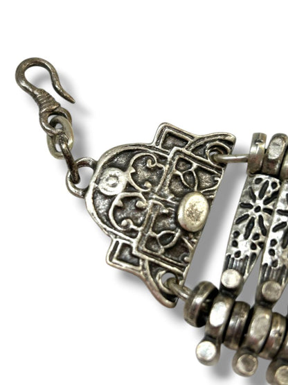Vintage Turkish Silvertone Coin Link Bracelet Boho 7-8" Lobster Clasp