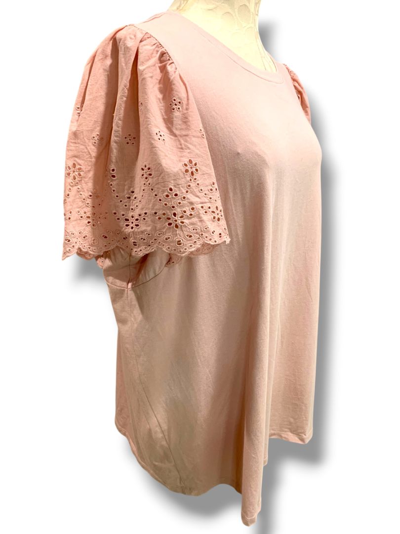 Size 3X Ava & Viv Womens Pink Eyelet Sleeve Tshirt Romantic