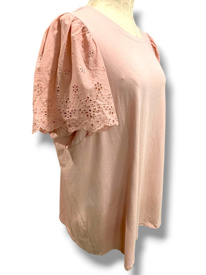 Size 3X Ava & Viv Womens Pink Eyelet Sleeve Tshirt Romantic