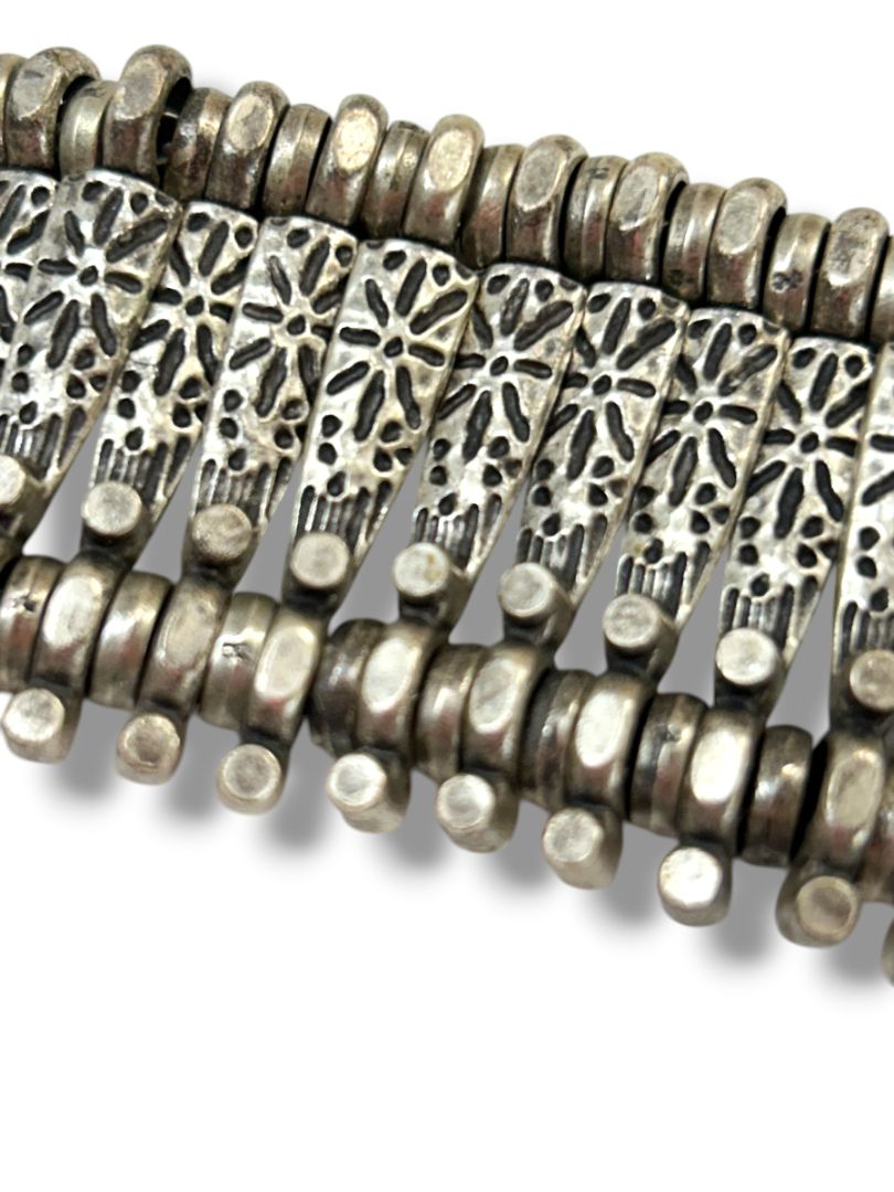 Vintage Turkish Silvertone Coin Link Bracelet Boho 7-8" Lobster Clasp