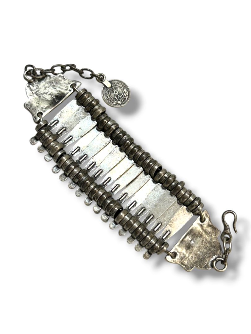 Vintage Turkish Silvertone Coin Link Bracelet Boho 7-8" Lobster Clasp